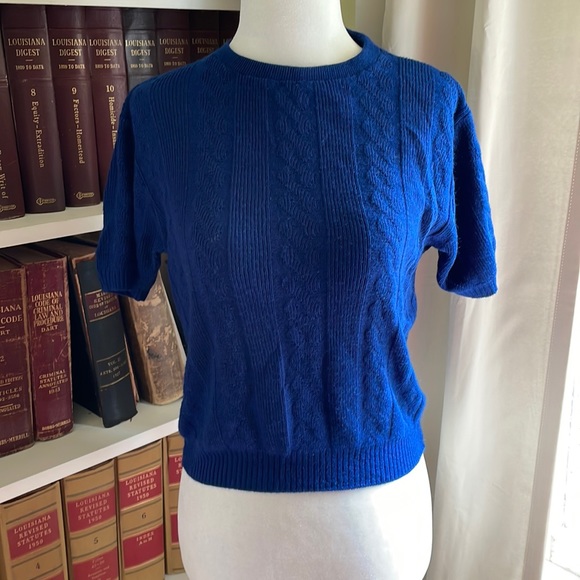 Vintage Sweaters - Women’s Vintage Royal Blue Classic Short Sleeve Knit Sweater